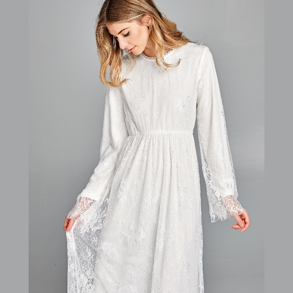 White Full-Length Lace Maxi Dress